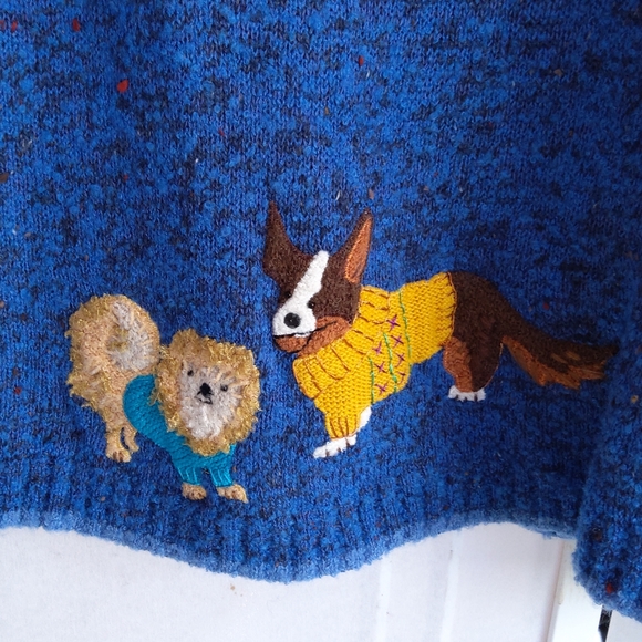 Design Options by Philip& Jane Gordon blue vintage sweater cardigan dogs puppies - Picture 7 of 13